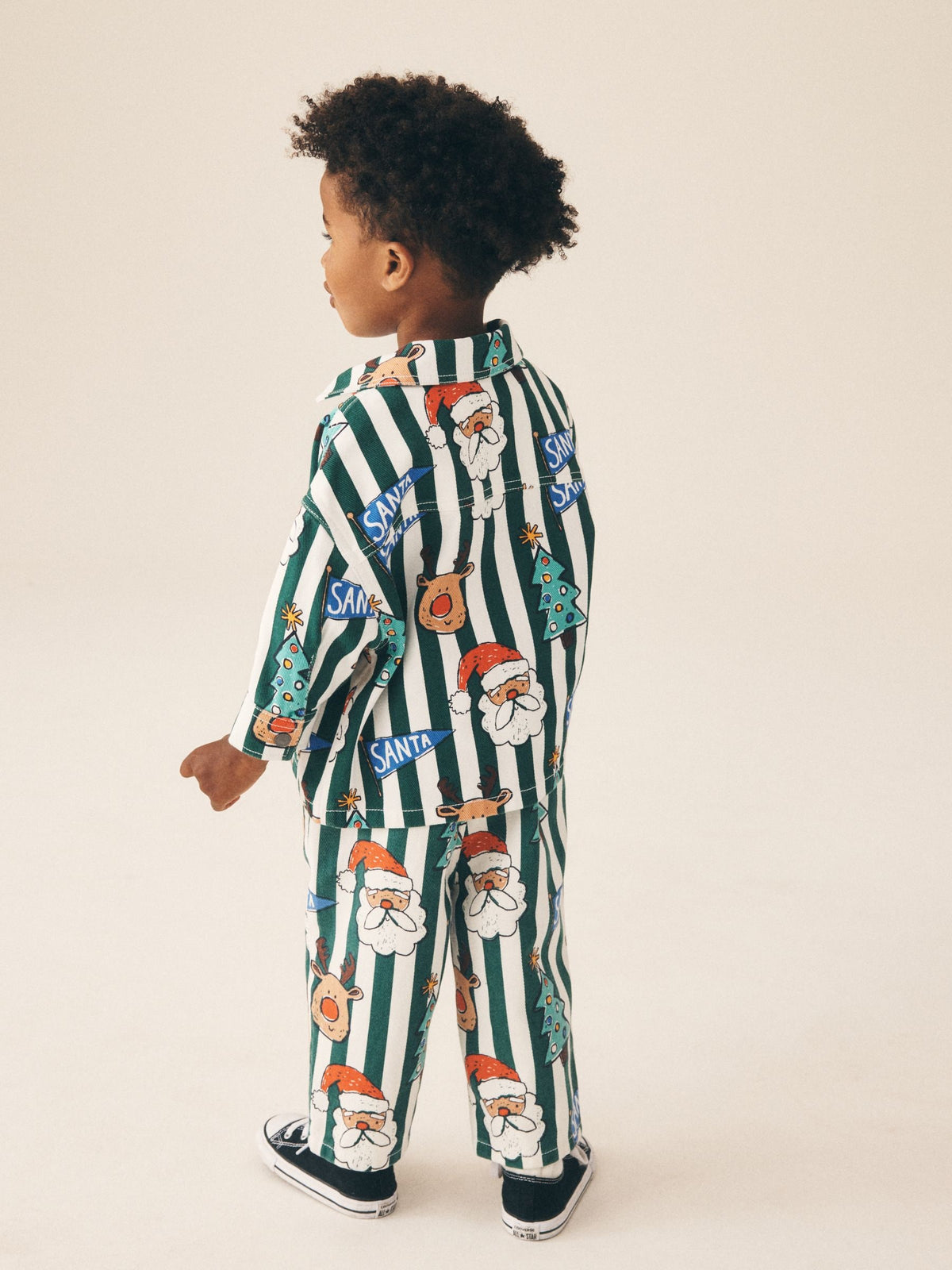 Green/Ecru Striped All Over Print Christmas Twill Printed Overshirt (3mths-7yrs) - image 4