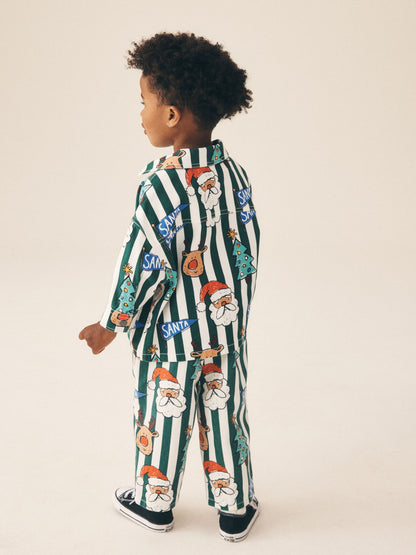 Green/Ecru Striped All Over Print Christmas Twill Printed Overshirt (3mths-7yrs) - image 4