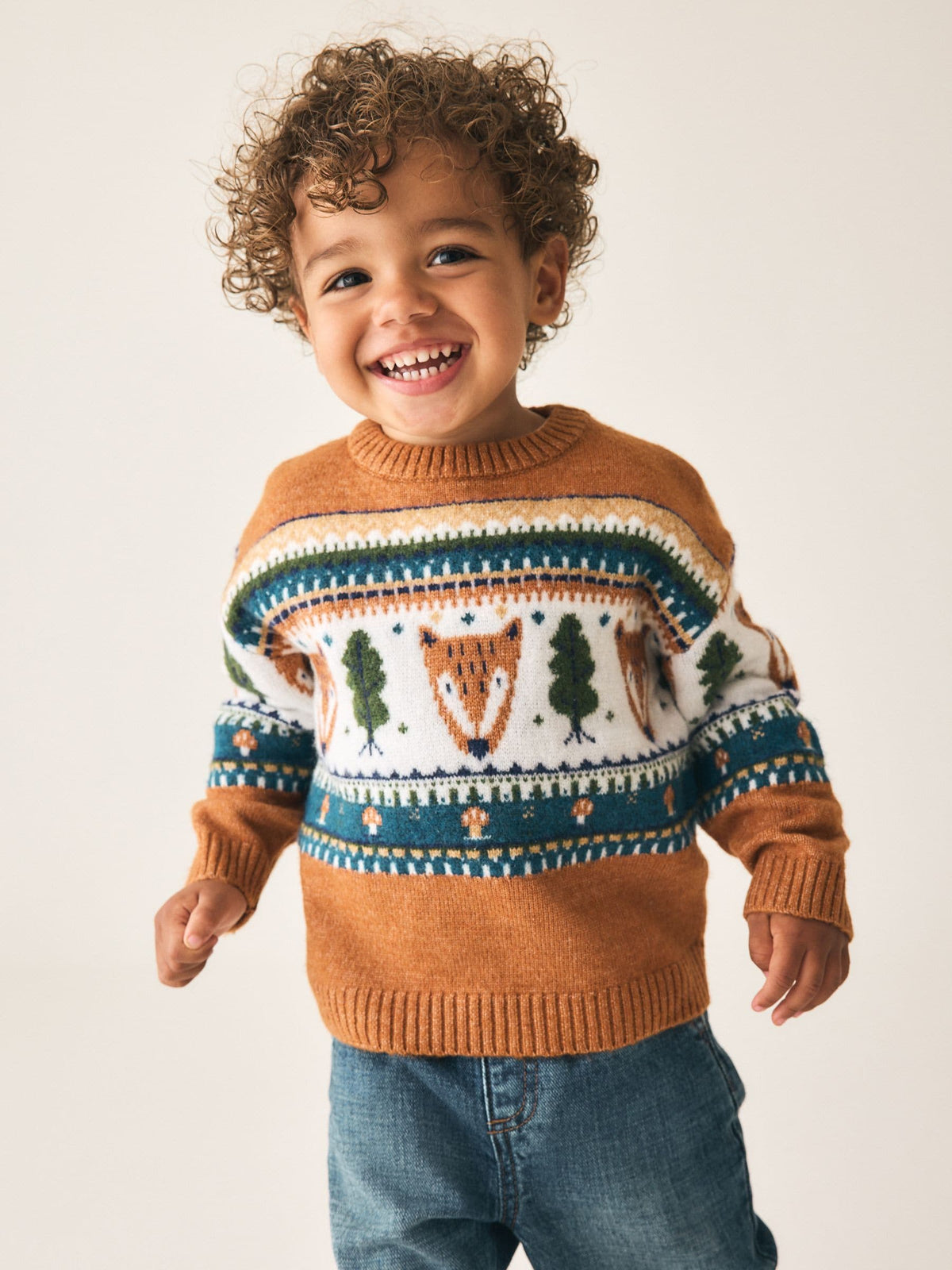 Brown/Cream Character Knitted Crew Neck Jumper (3mths-7yrs) - image 2