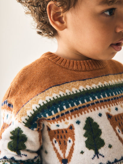 Brown/Cream Character Knitted Crew Neck Jumper (3mths-7yrs) - image 4