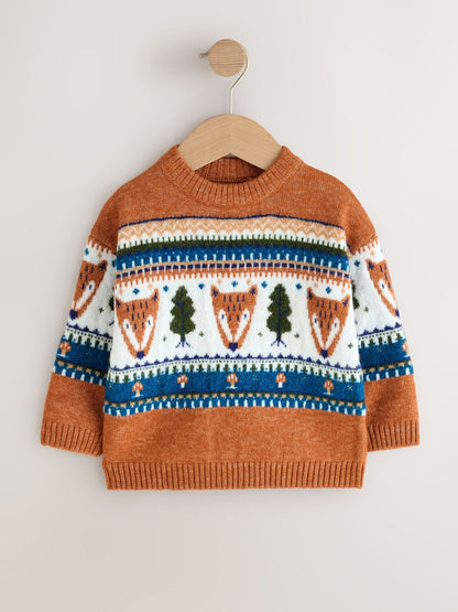 Brown/Cream Character Knitted Crew Neck Jumper (3mths-7yrs) - image 5