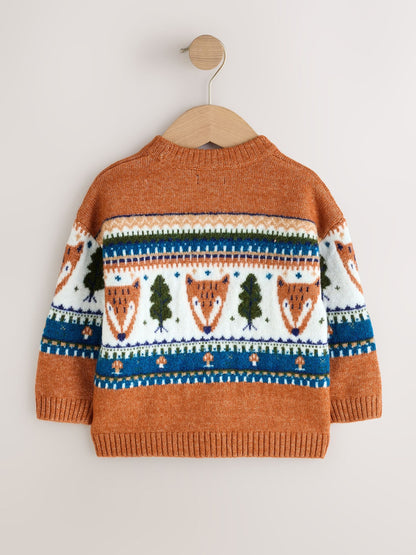 Brown/Cream Character Knitted Crew Neck Jumper (3mths-7yrs) - image 6