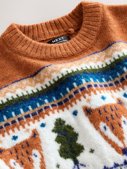 Brown/Cream Character Knitted Crew Neck Jumper (3mths-7yrs) - image 7