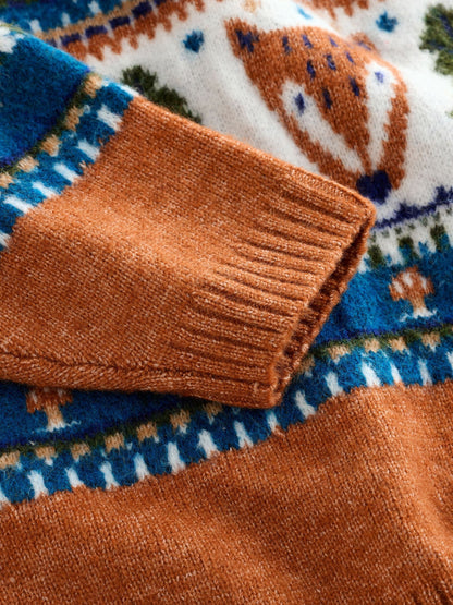Brown/Cream Character Knitted Crew Neck Jumper (3mths-7yrs) - image 8