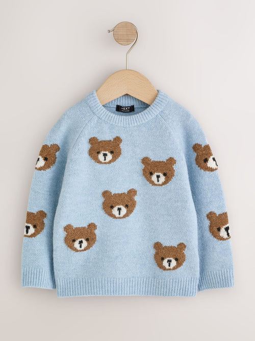 Dsiney Kidz - Light Blue Bear All Over Character Knitted Crew Neck Jumper (3mths-7yrs) image 1