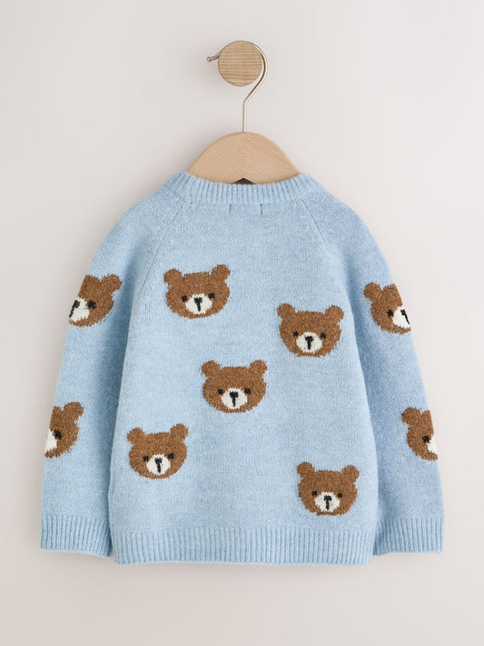 Dsiney Kidz - Light Blue Bear All Over Character Knitted Crew Neck Jumper (3mths-7yrs) image 2