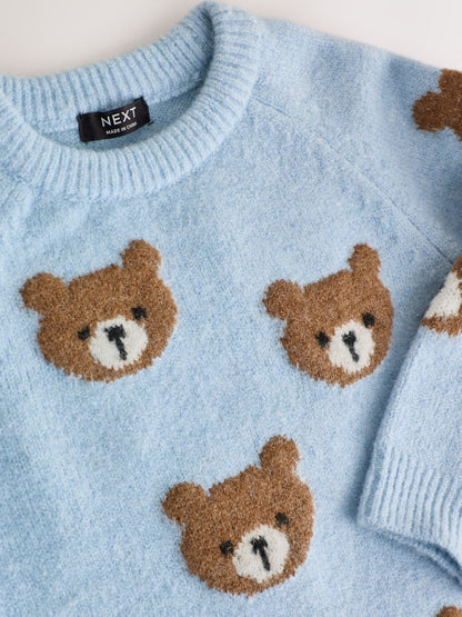 Dsiney Kidz - Light Blue Bear All Over Character Knitted Crew Neck Jumper (3mths-7yrs) image 3