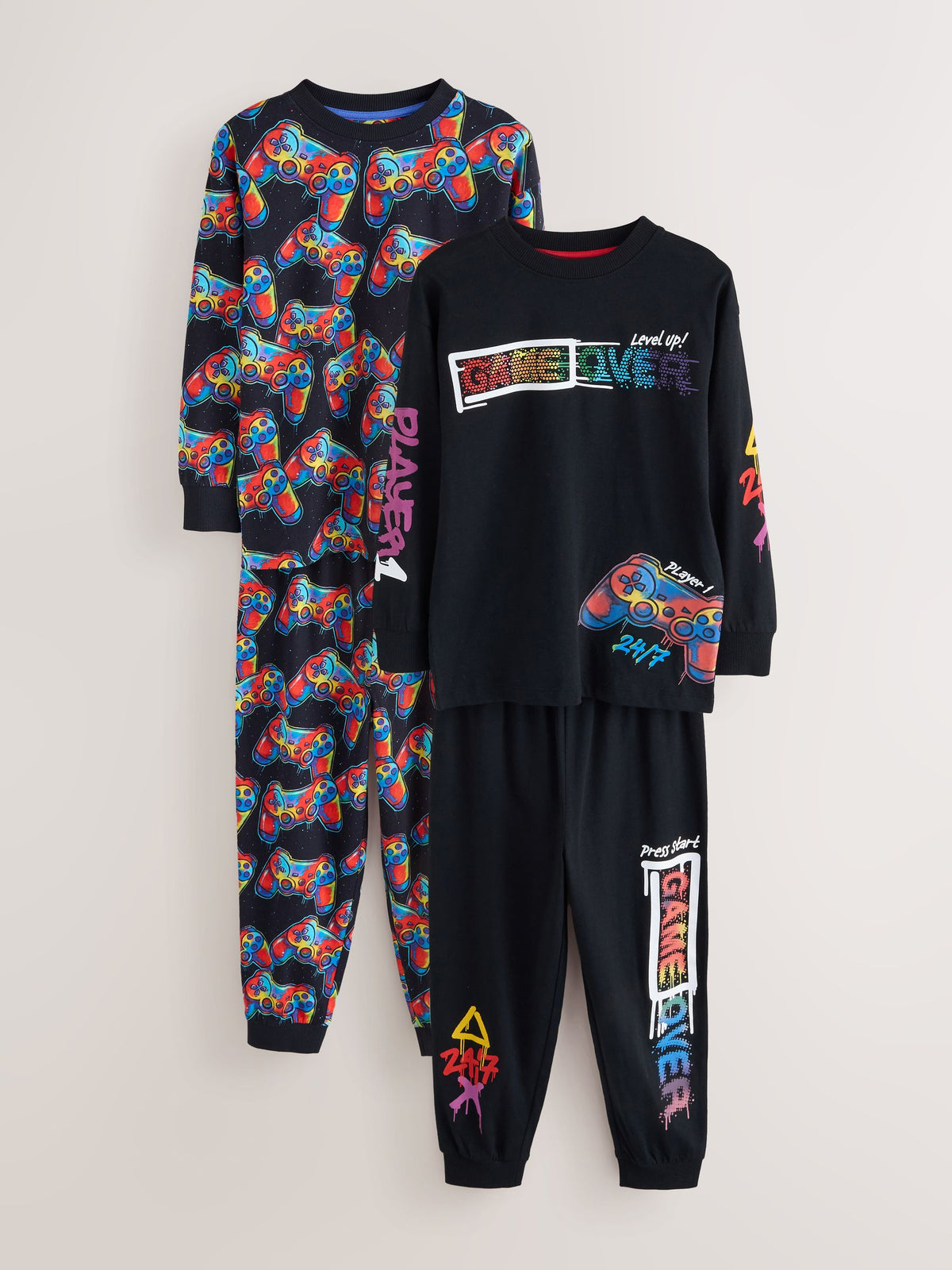 Rainbow Black Gamer Long Sleeve Pyjamas 2 Pack (3-16yrs) - image 1