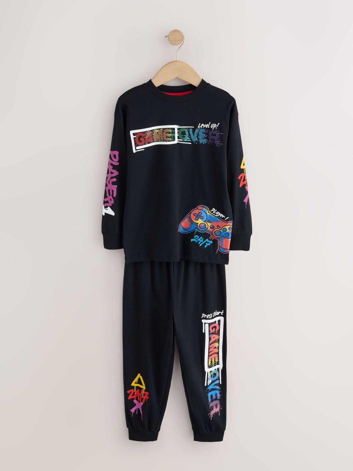Rainbow Black Gamer Long Sleeve Pyjamas 2 Pack (3-16yrs) - image 2