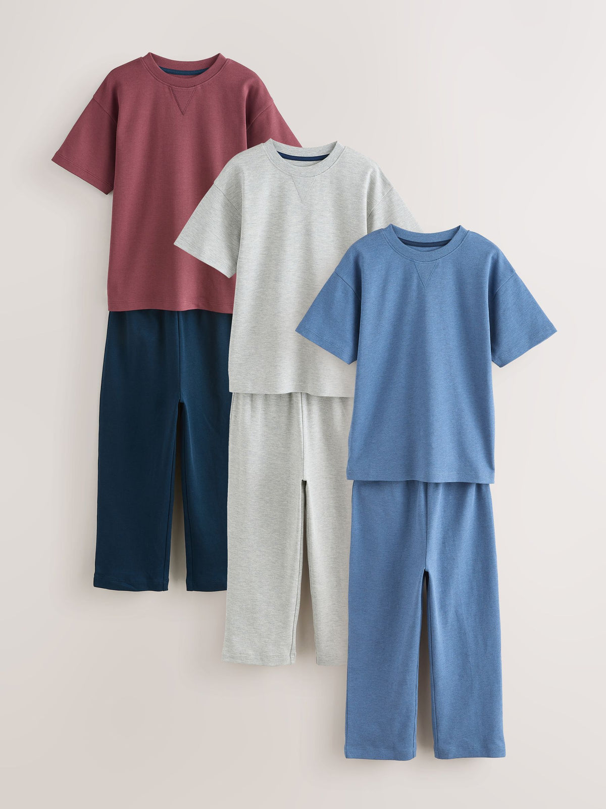 Blue/Grey/Red Short Sleeve Jogger Pyjamas 3 Pack (3-16yrs) - image 1