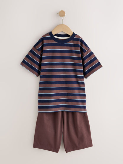 Blue/Brown/Ecru Stripe Short Pyjamas 3 Pack (3-16yrs) - image 2