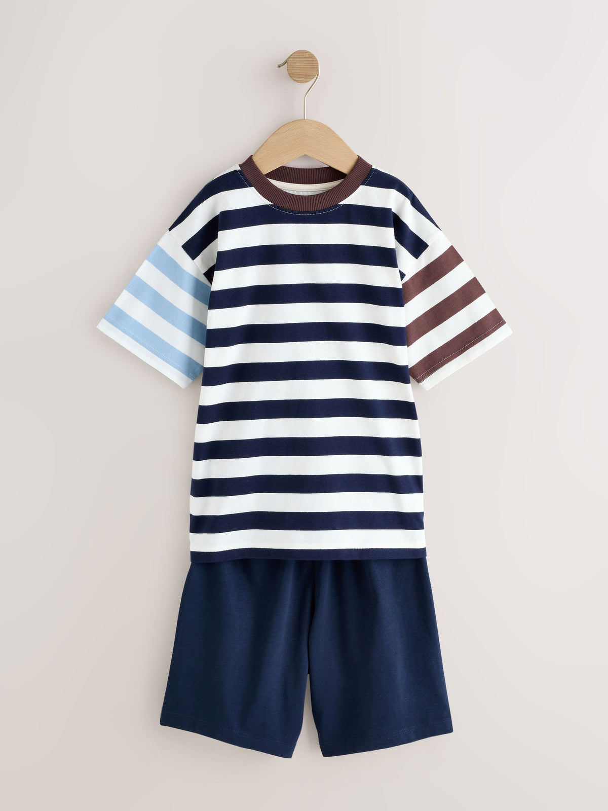 Blue/Brown/Ecru Stripe Short Pyjamas 3 Pack (3-16yrs) - image 3