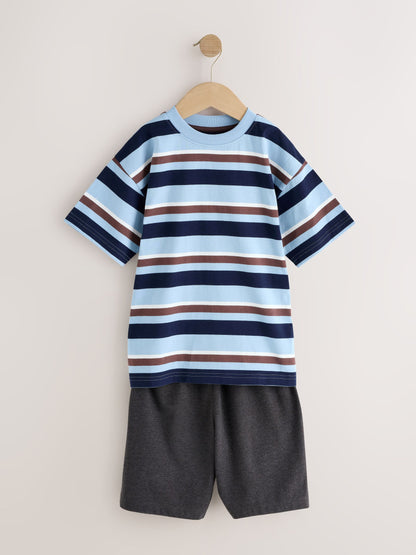 Blue/Brown/Ecru Stripe Short Pyjamas 3 Pack (3-16yrs) - image 4