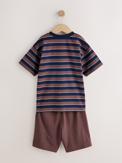 Blue/Brown/Ecru Stripe Short Pyjamas 3 Pack (3-16yrs) - image 5