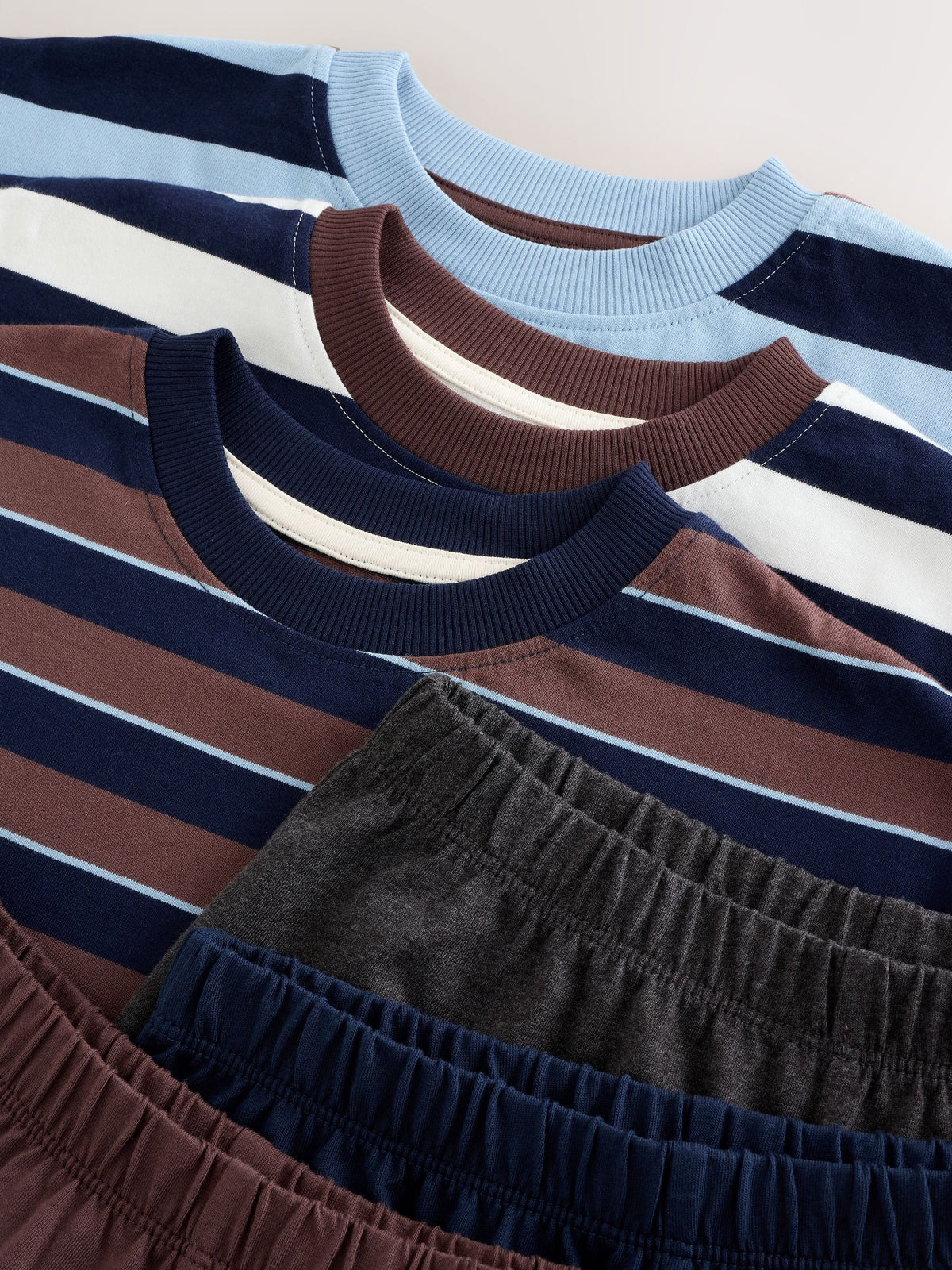 Blue/Brown/Ecru Stripe Short Pyjamas 3 Pack (3-16yrs) - image 6