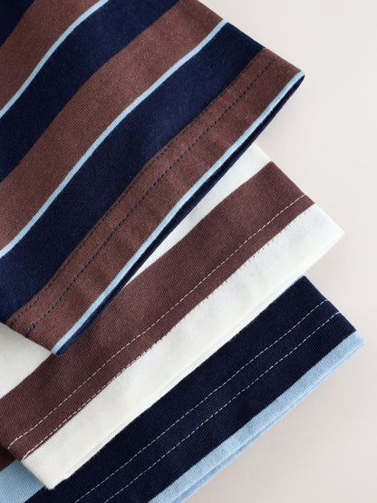 Blue/Brown/Ecru Stripe Short Pyjamas 3 Pack (3-16yrs) - image 7