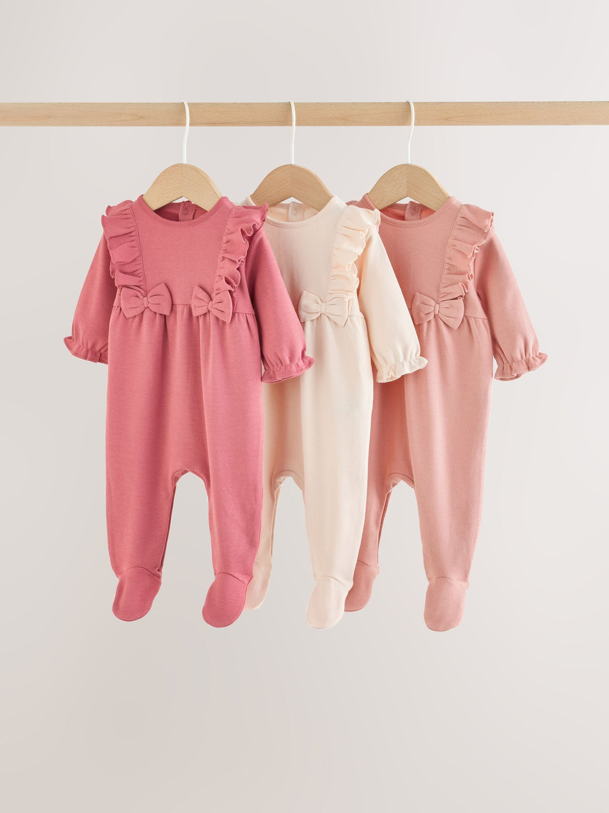 Pink Bow Baby Sleepsuit 3 Pack (0mths-2yrs) - image 1
