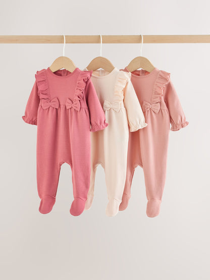 Pink Bow Baby Sleepsuit 3 Pack (0mths-2yrs) - image 1