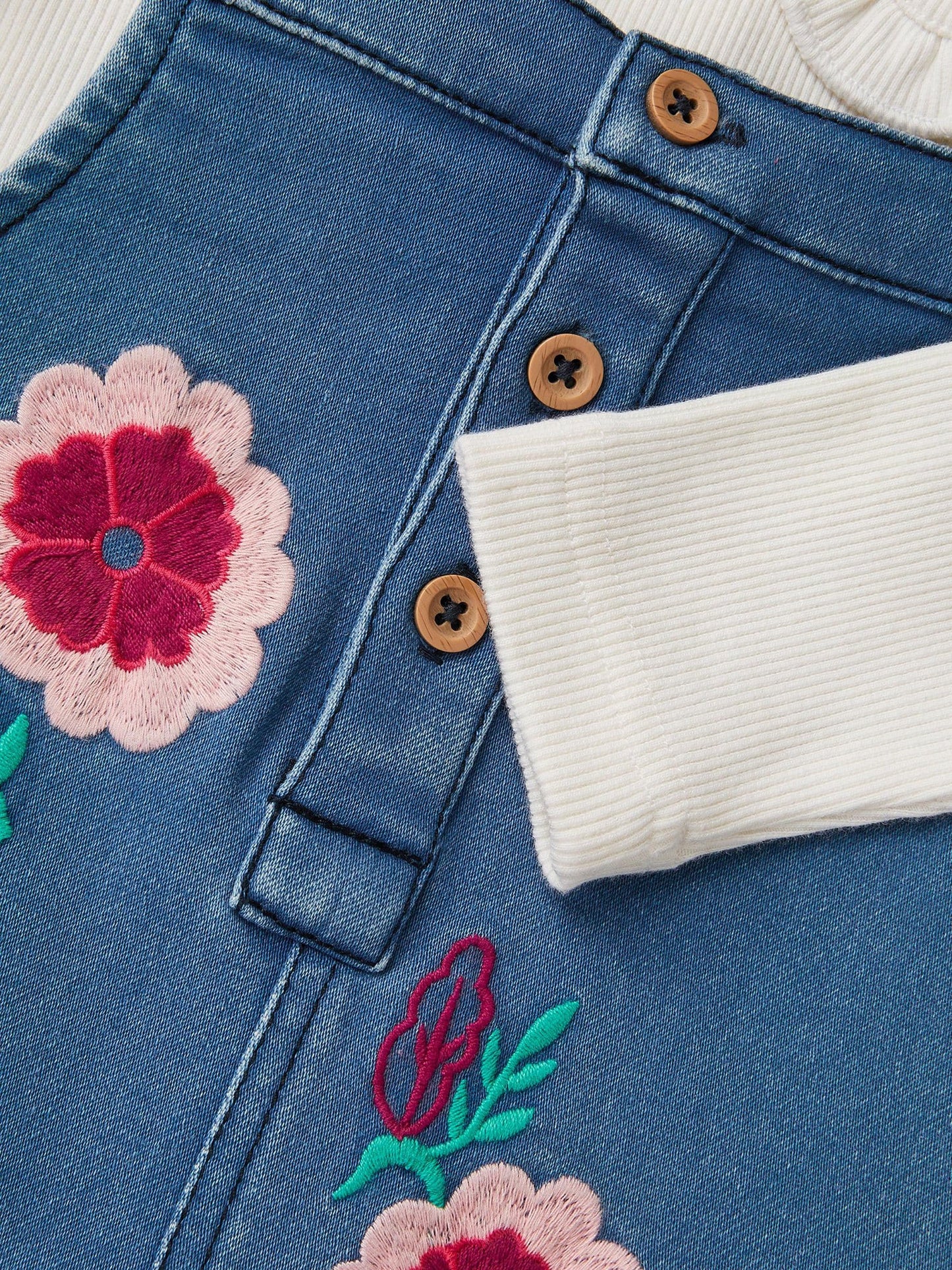 Monsoon Blue Baby Denim Dungaree & Rib Top Set image 3