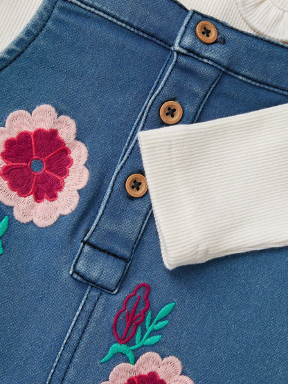 Monsoon Blue Baby Denim Dungaree & Rib Top Set image 3