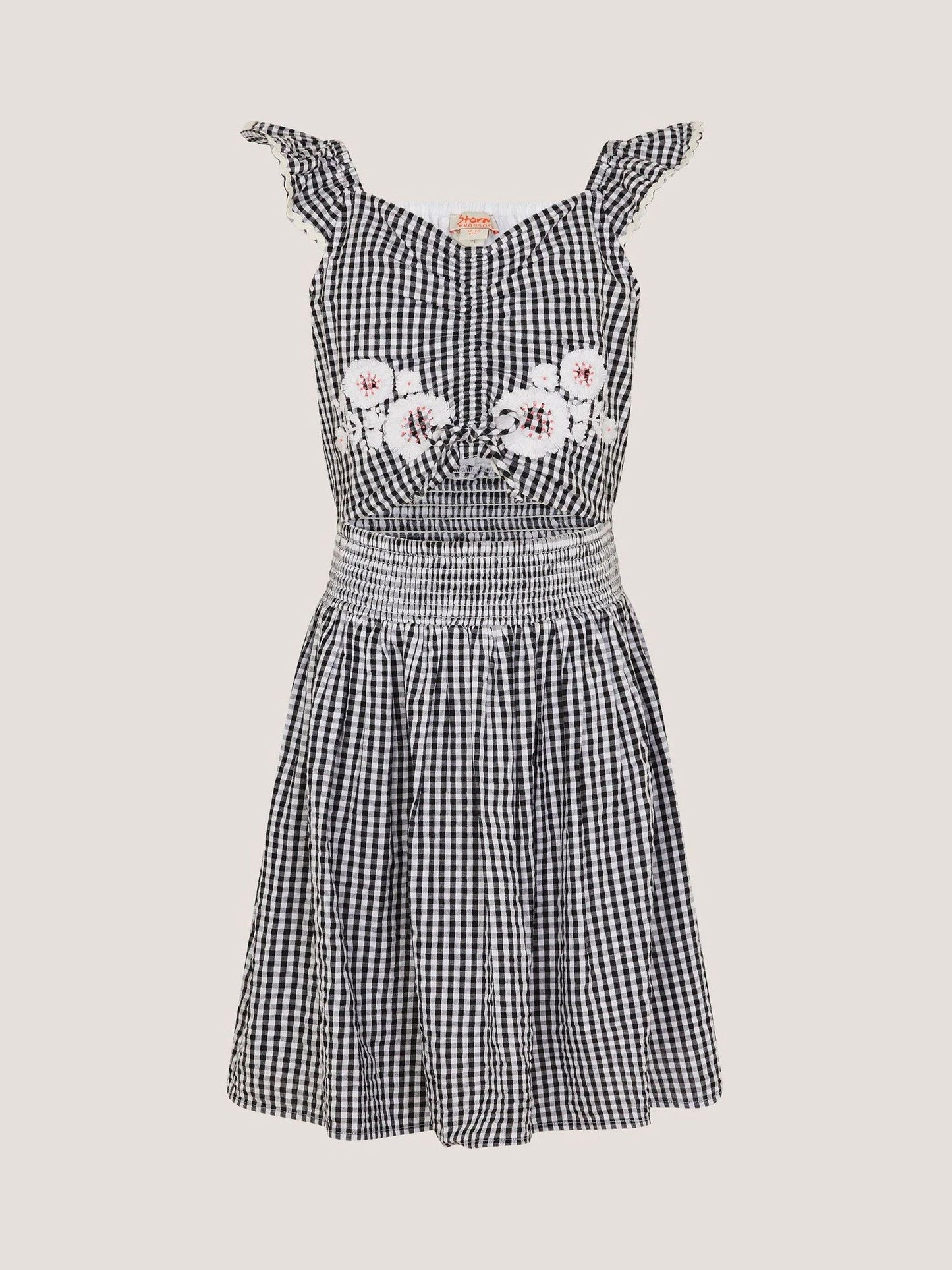 Monsoon Black Floral Embroidered Gingham Cut Out Dress image 2