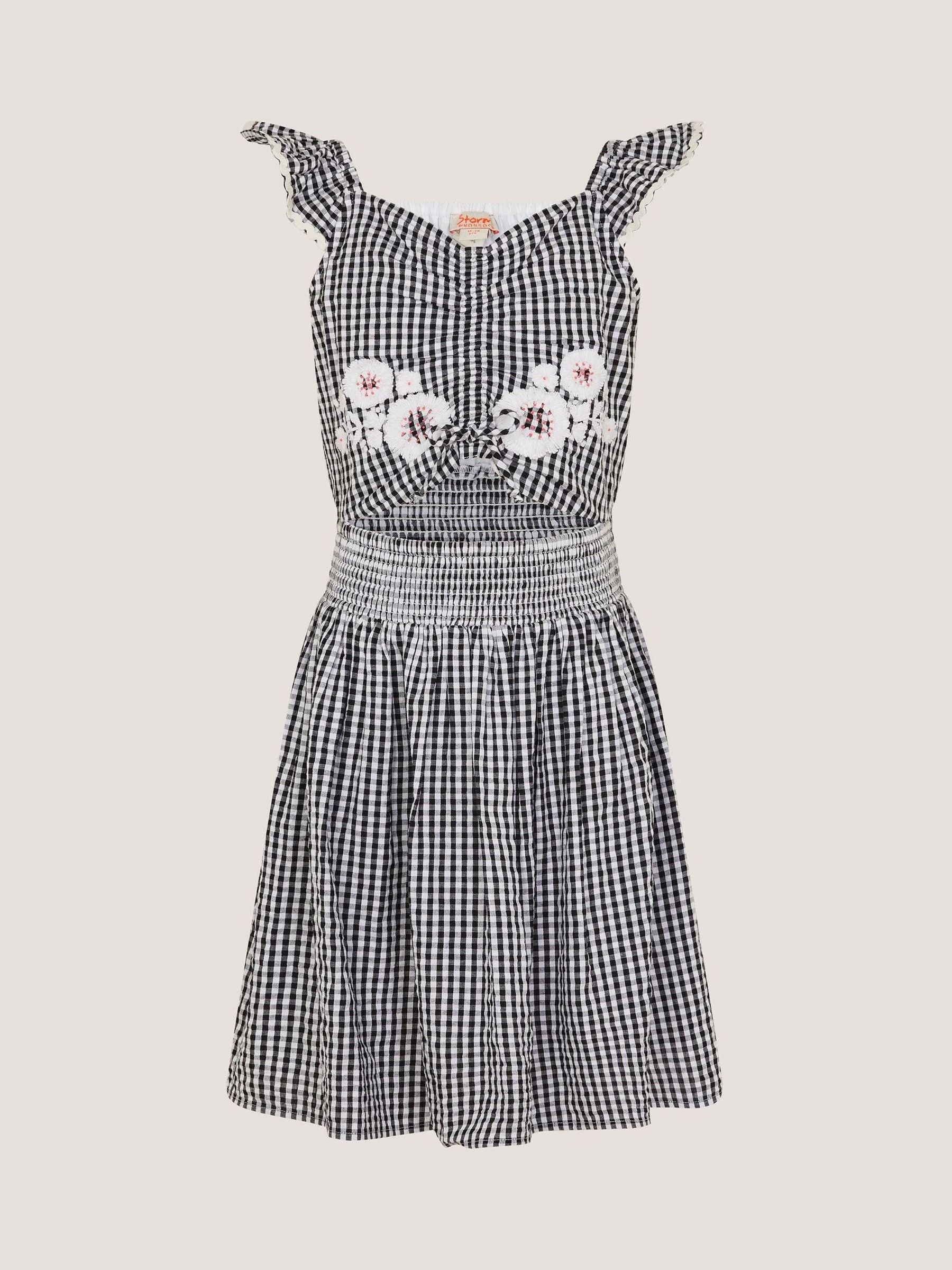 Monsoon Black Floral Embroidered Gingham Cut Out Dress image 2