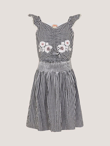 Monsoon Black Floral Embroidered Gingham Cut Out Dress image 2