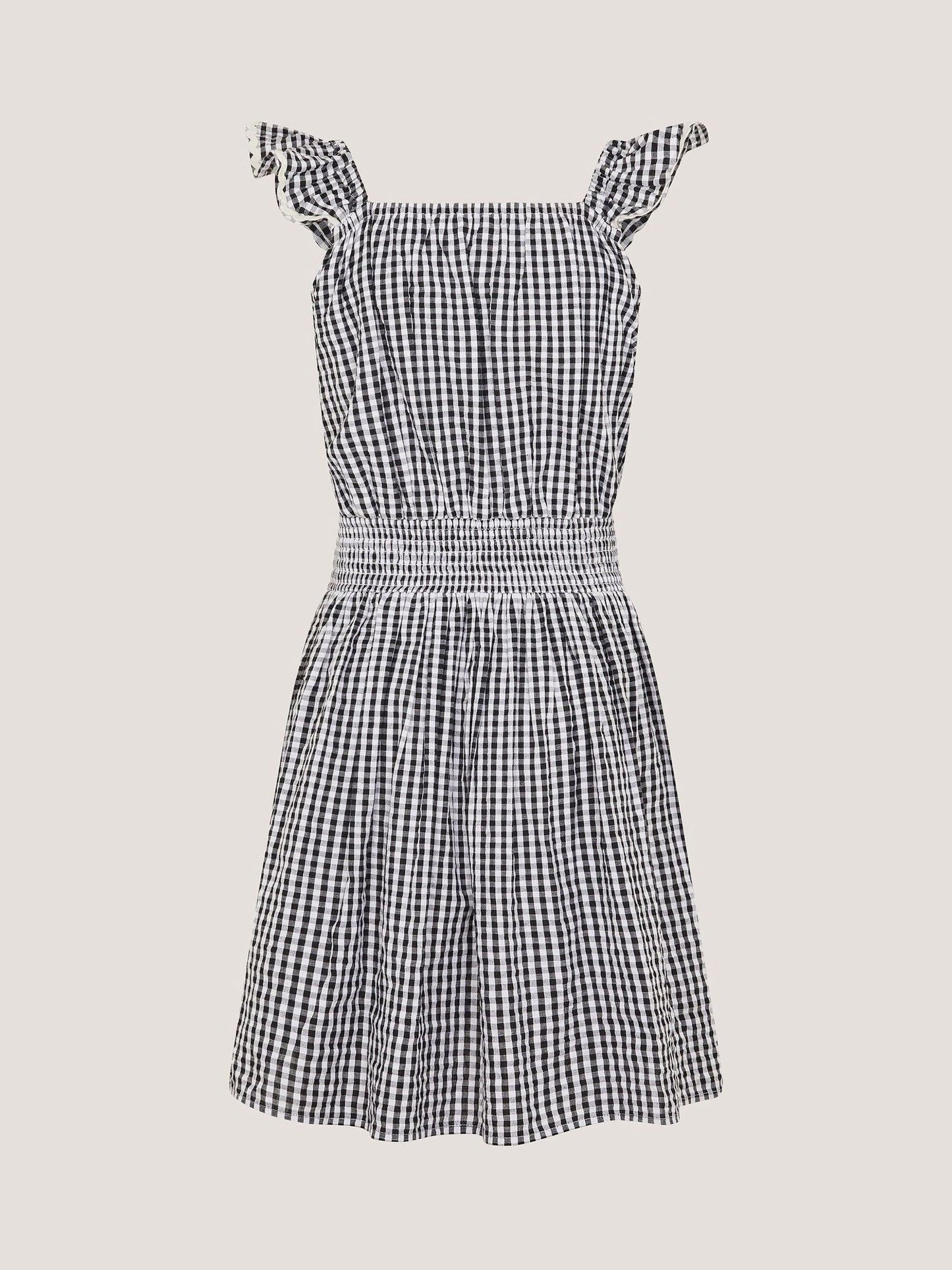Monsoon Black Floral Embroidered Gingham Cut Out Dress image 3