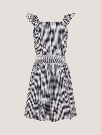 Monsoon Black Floral Embroidered Gingham Cut Out Dress image 3