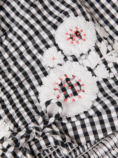 Monsoon Black Floral Embroidered Gingham Cut Out Dress image 4