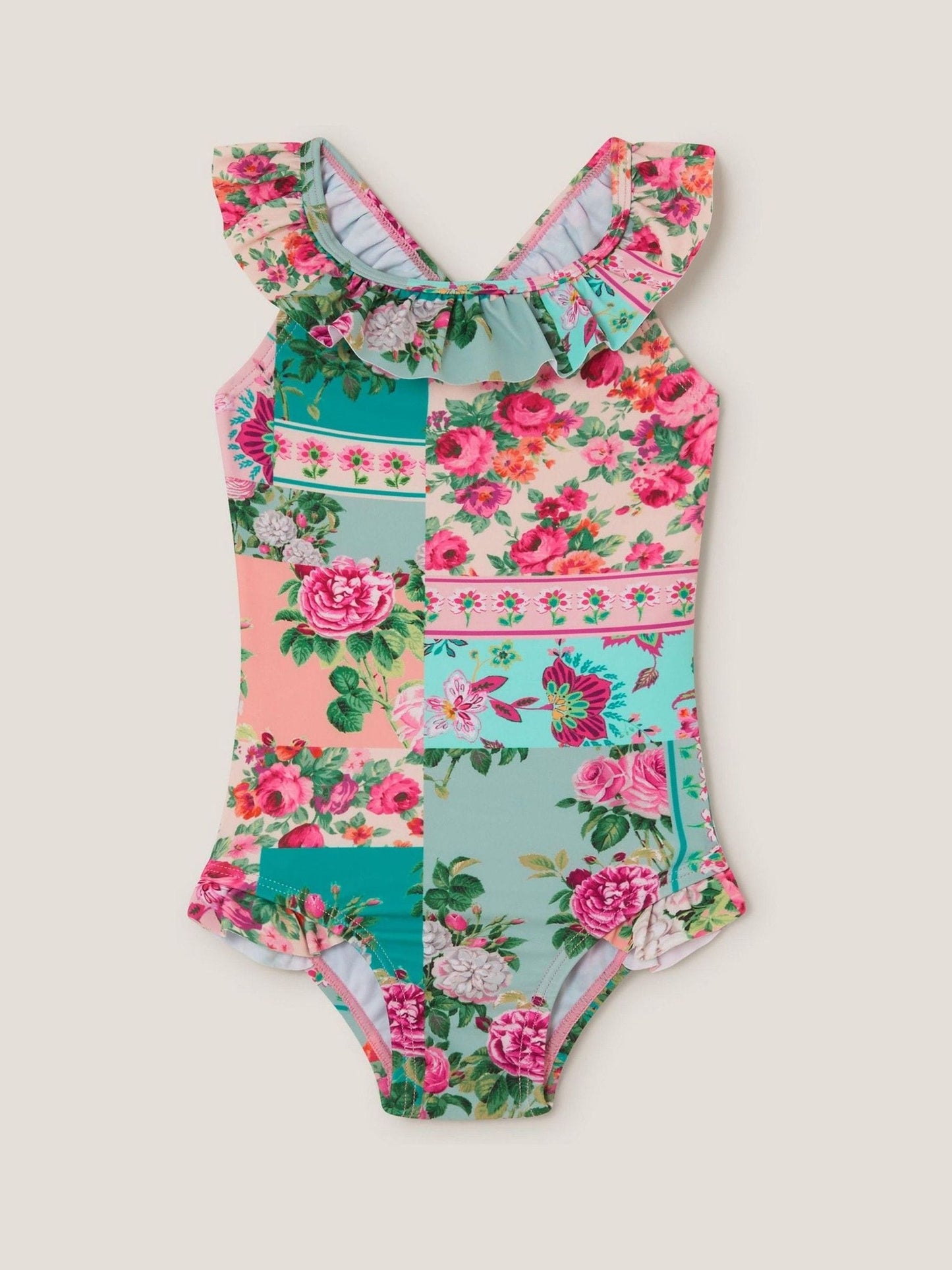 Monsoon Green Baby Patchwork Floral Swimsuit image 1