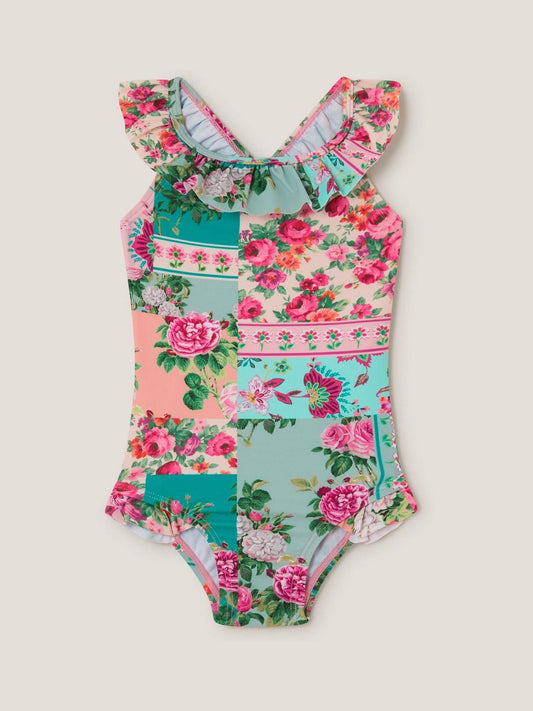Monsoon Green Baby Patchwork Floral Swimsuit image 1