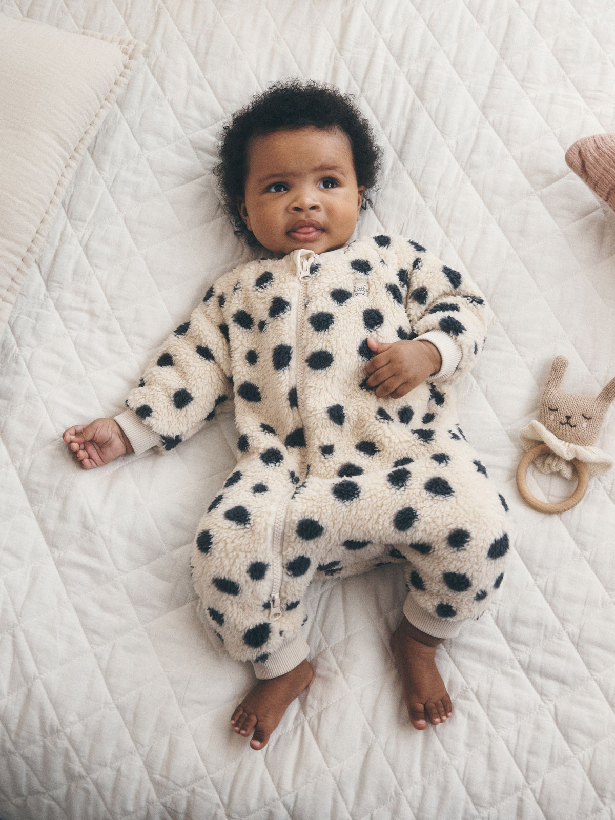 Black/White Dalmation Fleece Two Way Zip Baby Sleepsuit - image 1