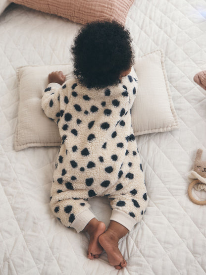 Black/White Dalmation Fleece Two Way Zip Baby Sleepsuit - image 2