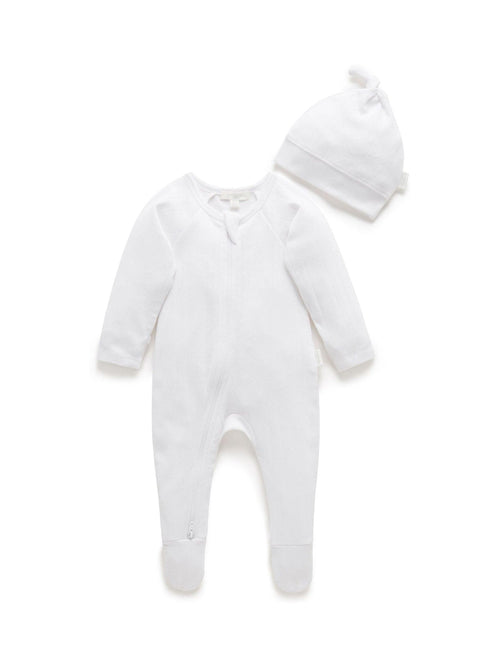 Purebaby White Pointelle Sleepsuit & Hat image 1
