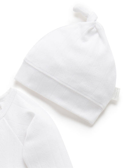 Purebaby White Pointelle Sleepsuit & Hat image 2