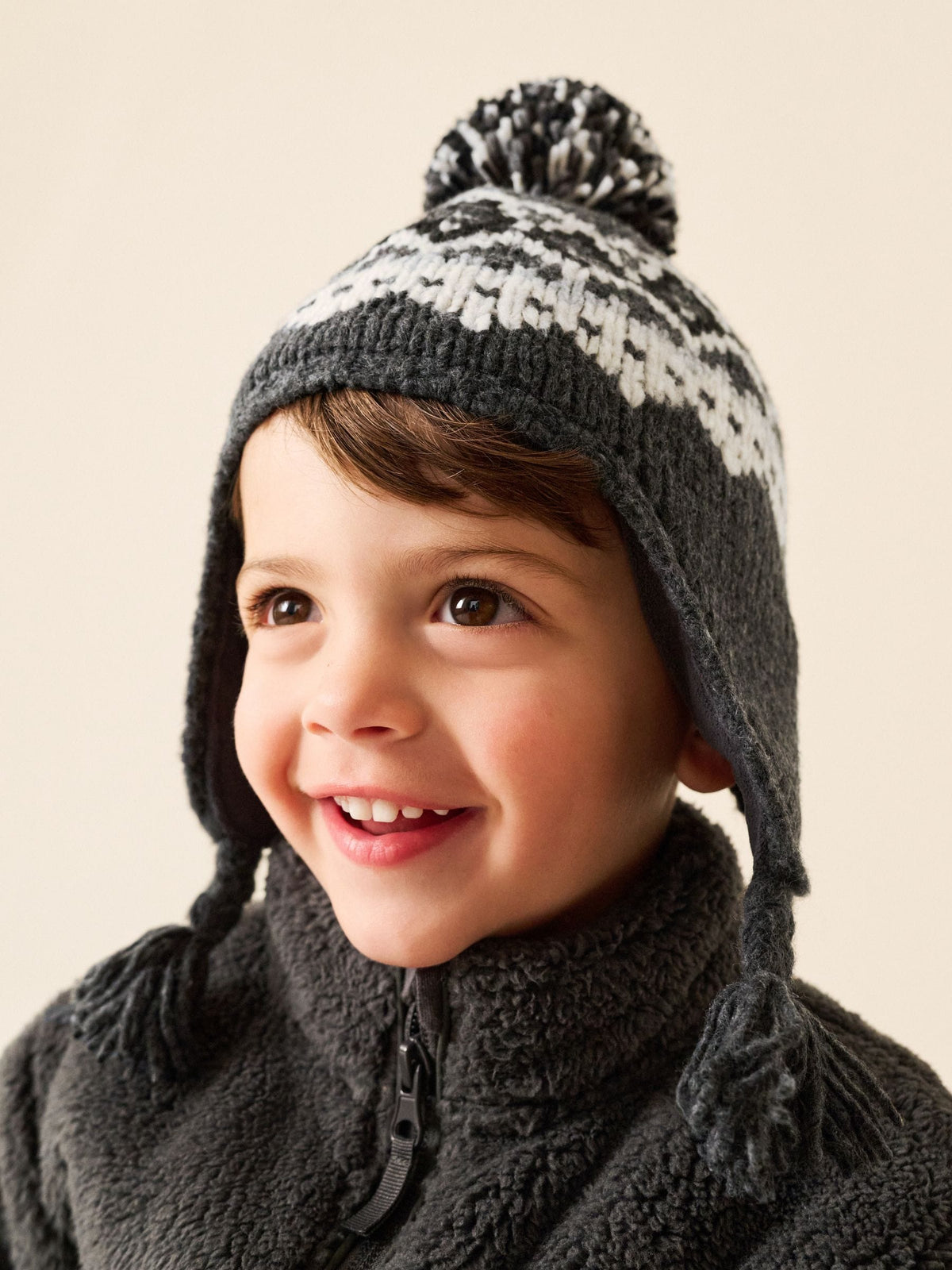 Dsiney Kidz - Black/ White Fairisle Pom Knitted Beanie Hat (3mths-13yrs) image 2