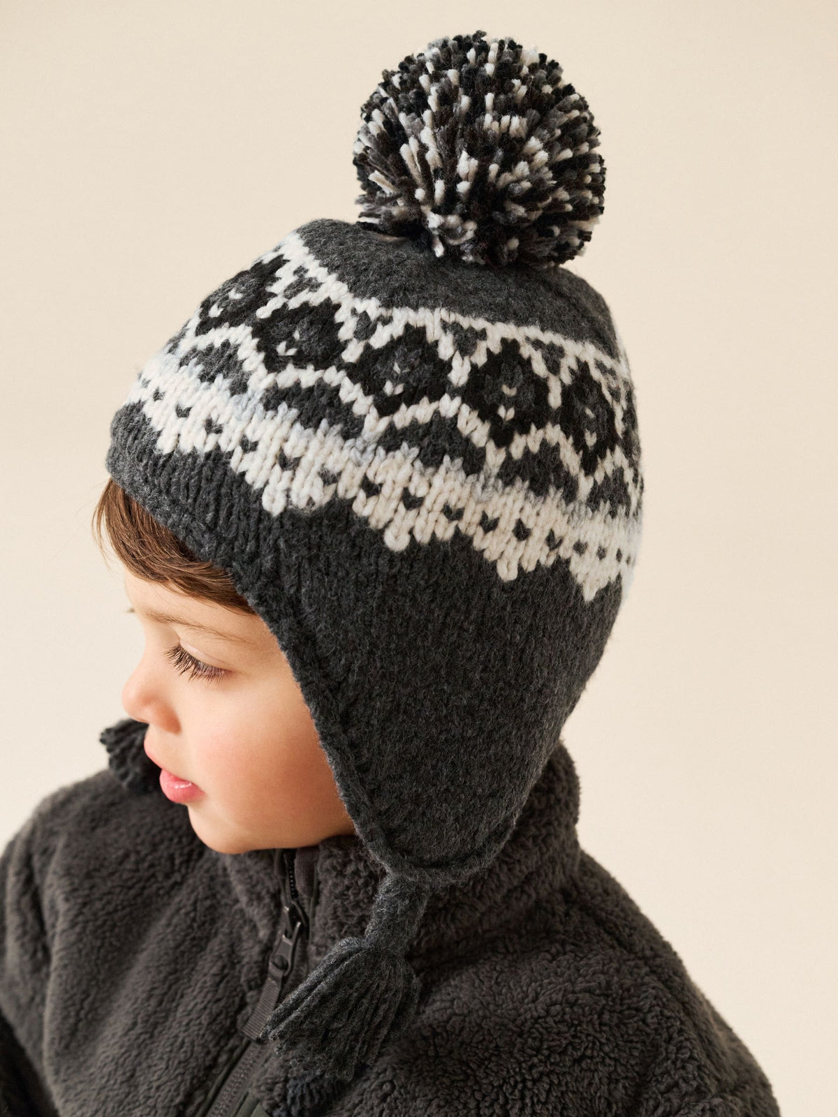 Dsiney Kidz - Black/ White Fairisle Pom Knitted Beanie Hat (3mths-13yrs) image 3