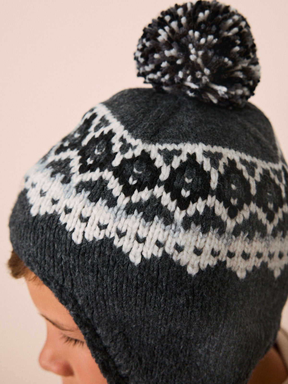 Dsiney Kidz - Black/ White Fairisle Pom Knitted Beanie Hat (3mths-13yrs) image 4