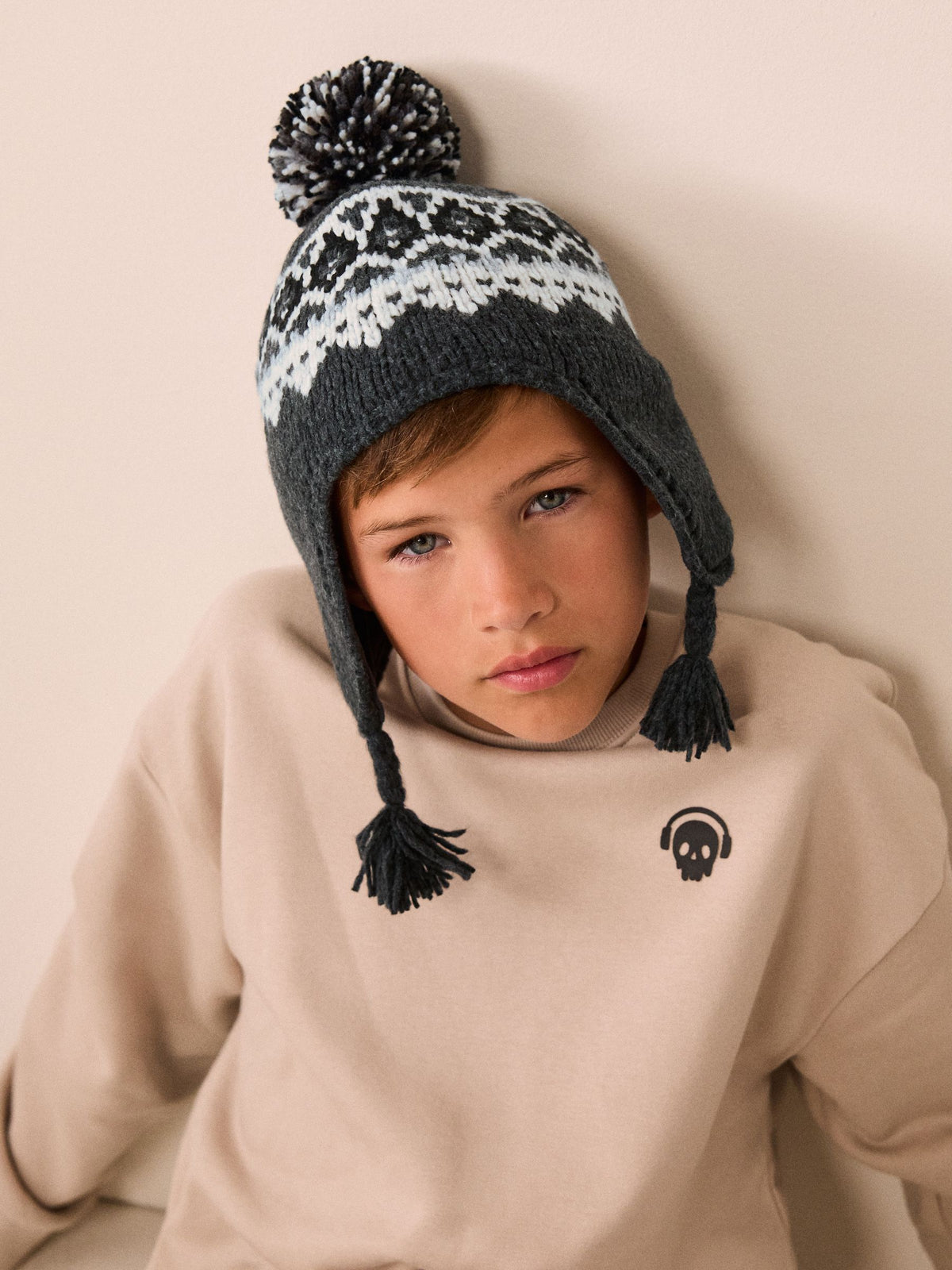 Dsiney Kidz - Black/ White Fairisle Pom Knitted Beanie Hat (3mths-13yrs) image 6