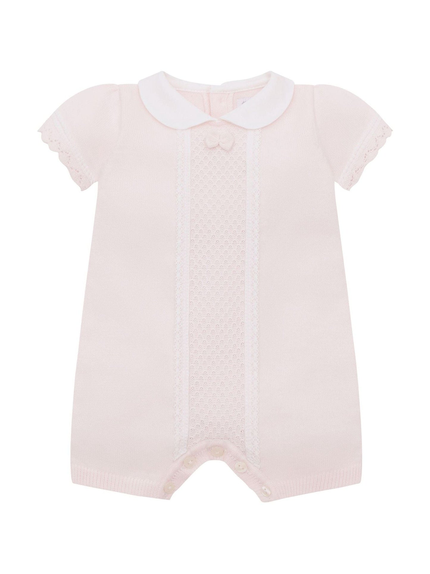Emile Et Rose Pink Layla Knitted Romper With Lace Trimmed Panel & Collar image 2
