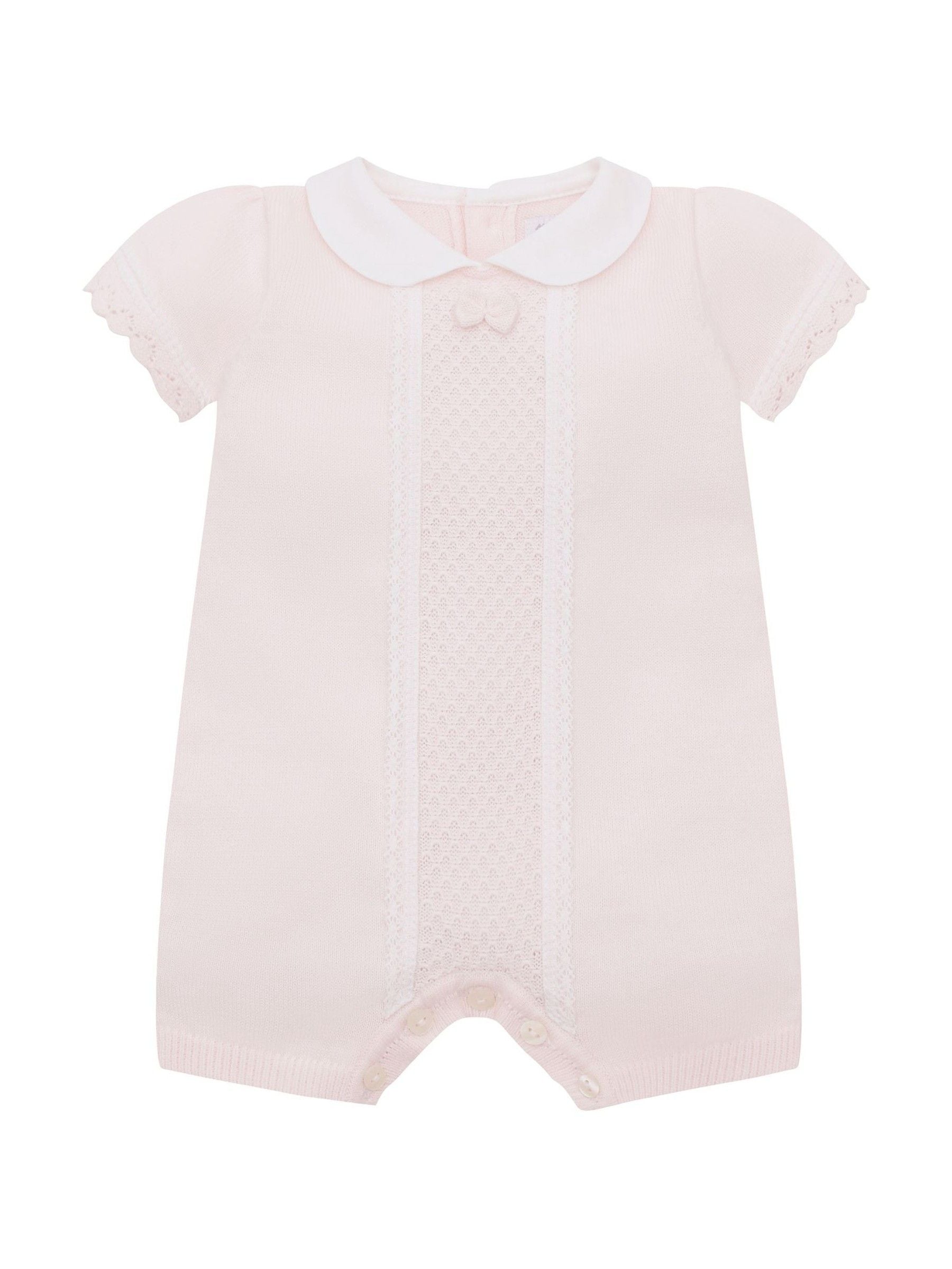 Emile Et Rose Pink Layla Knitted Romper With Lace Trimmed Panel & Collar image 2