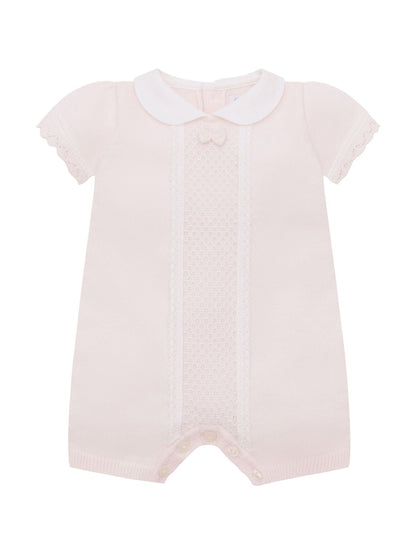 Emile Et Rose Pink Layla Knitted Romper With Lace Trimmed Panel & Collar image 2