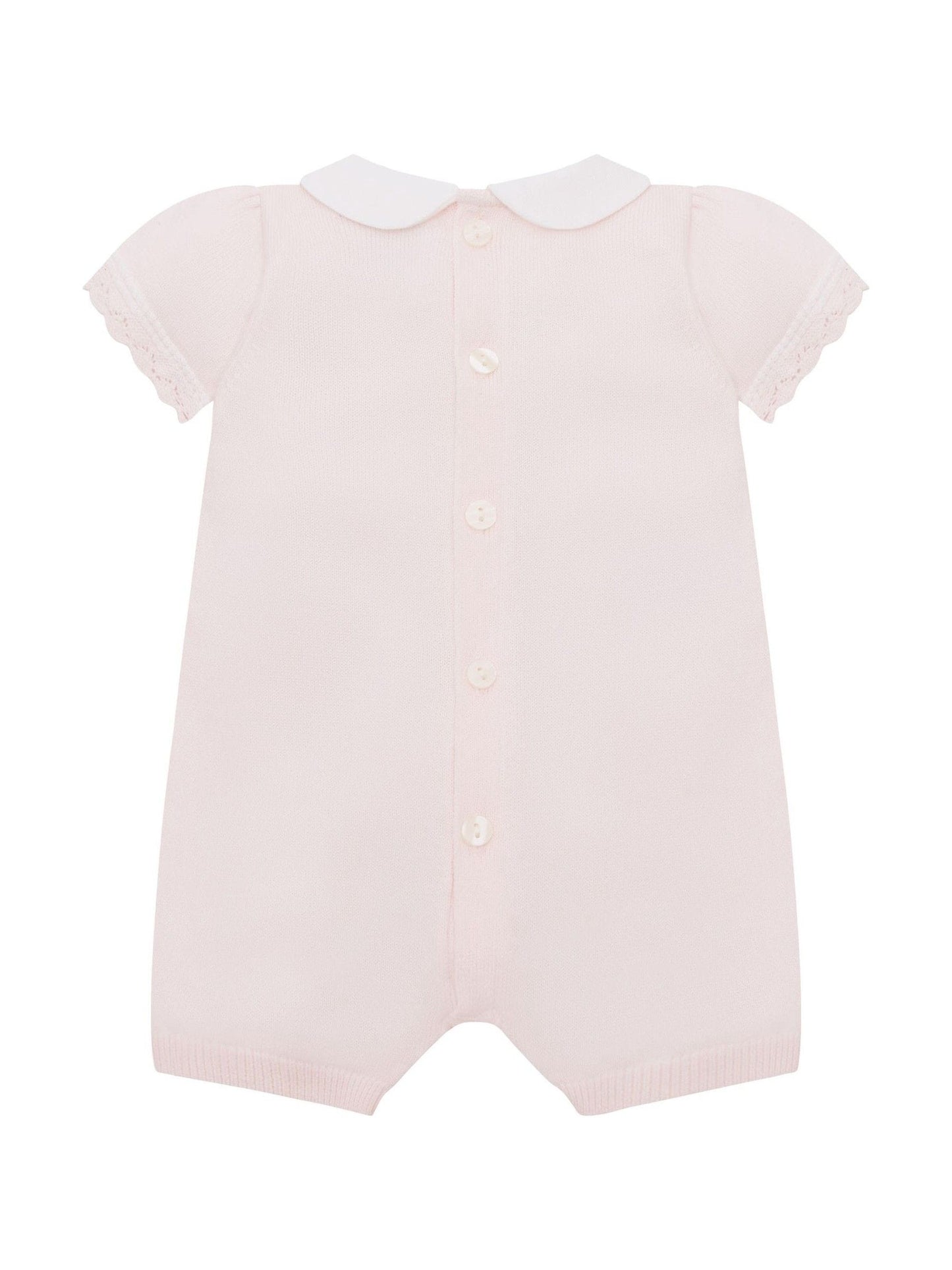 Emile Et Rose Pink Layla Knitted Romper With Lace Trimmed Panel & Collar image 3