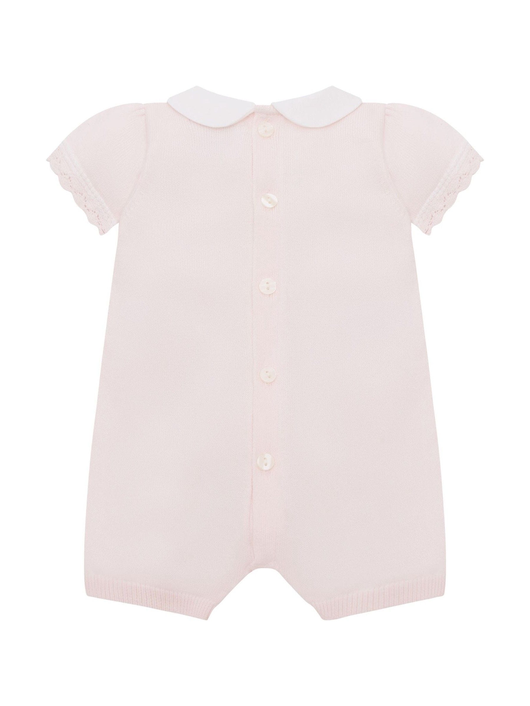 Emile Et Rose Pink Layla Knitted Romper With Lace Trimmed Panel & Collar image 3