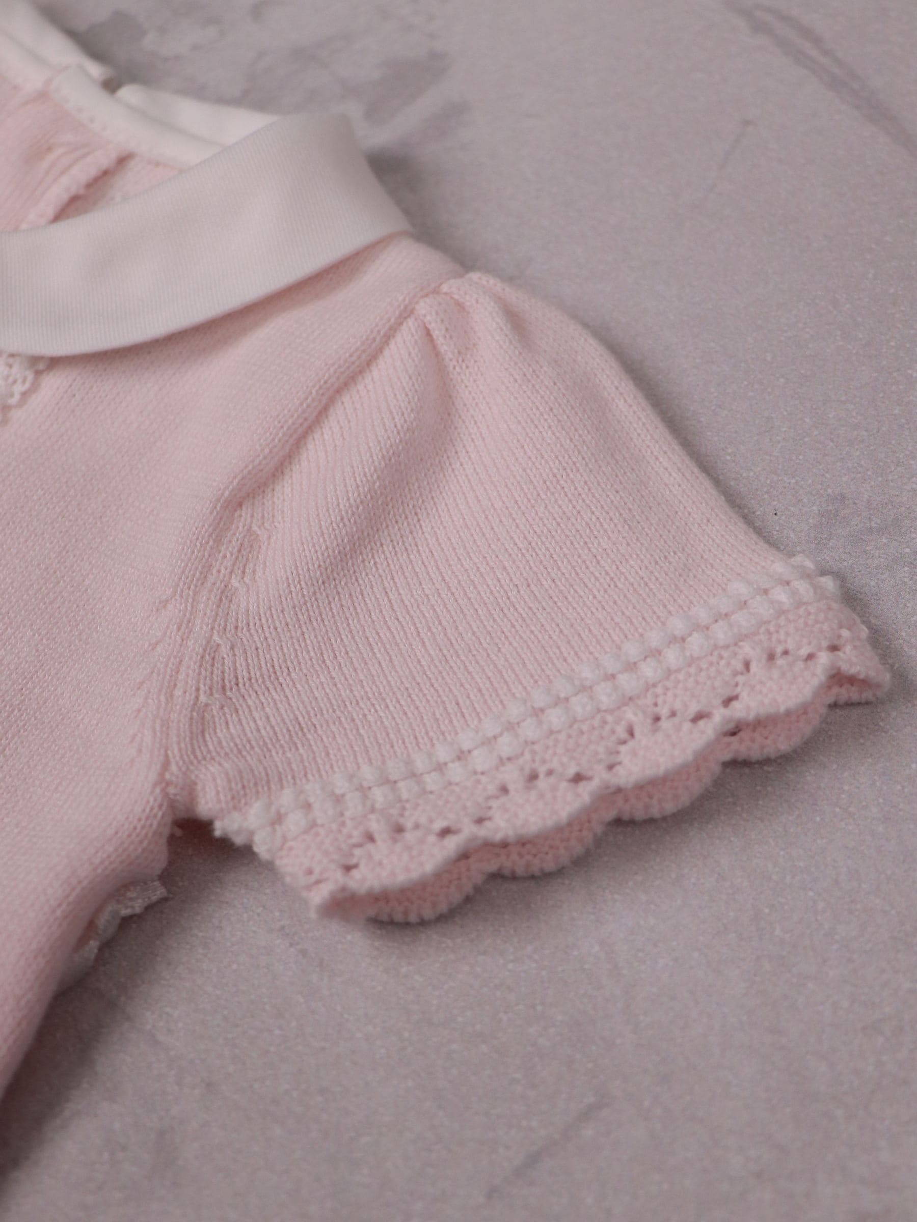 Emile Et Rose Pink Layla Knitted Romper With Lace Trimmed Panel & Collar image 4