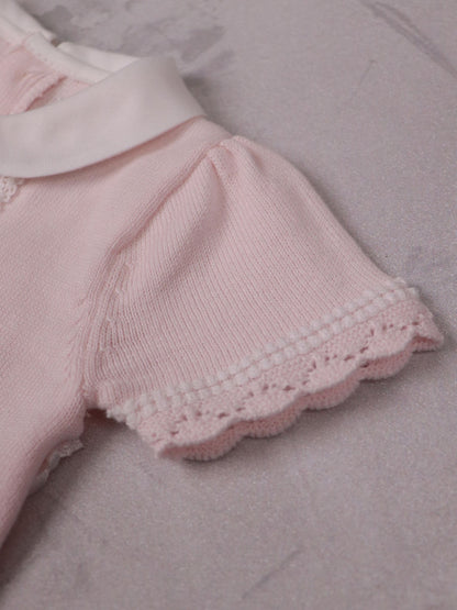 Emile Et Rose Pink Layla Knitted Romper With Lace Trimmed Panel & Collar image 4