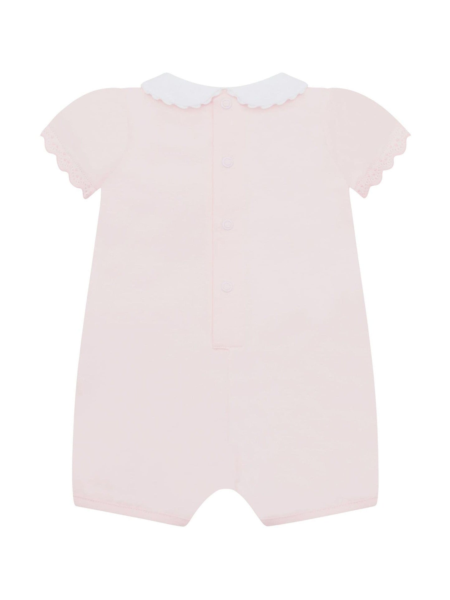 Emile Et Rose Pink Louise Stretch Romper With Floral Embroidery Pockets & Collar image 3