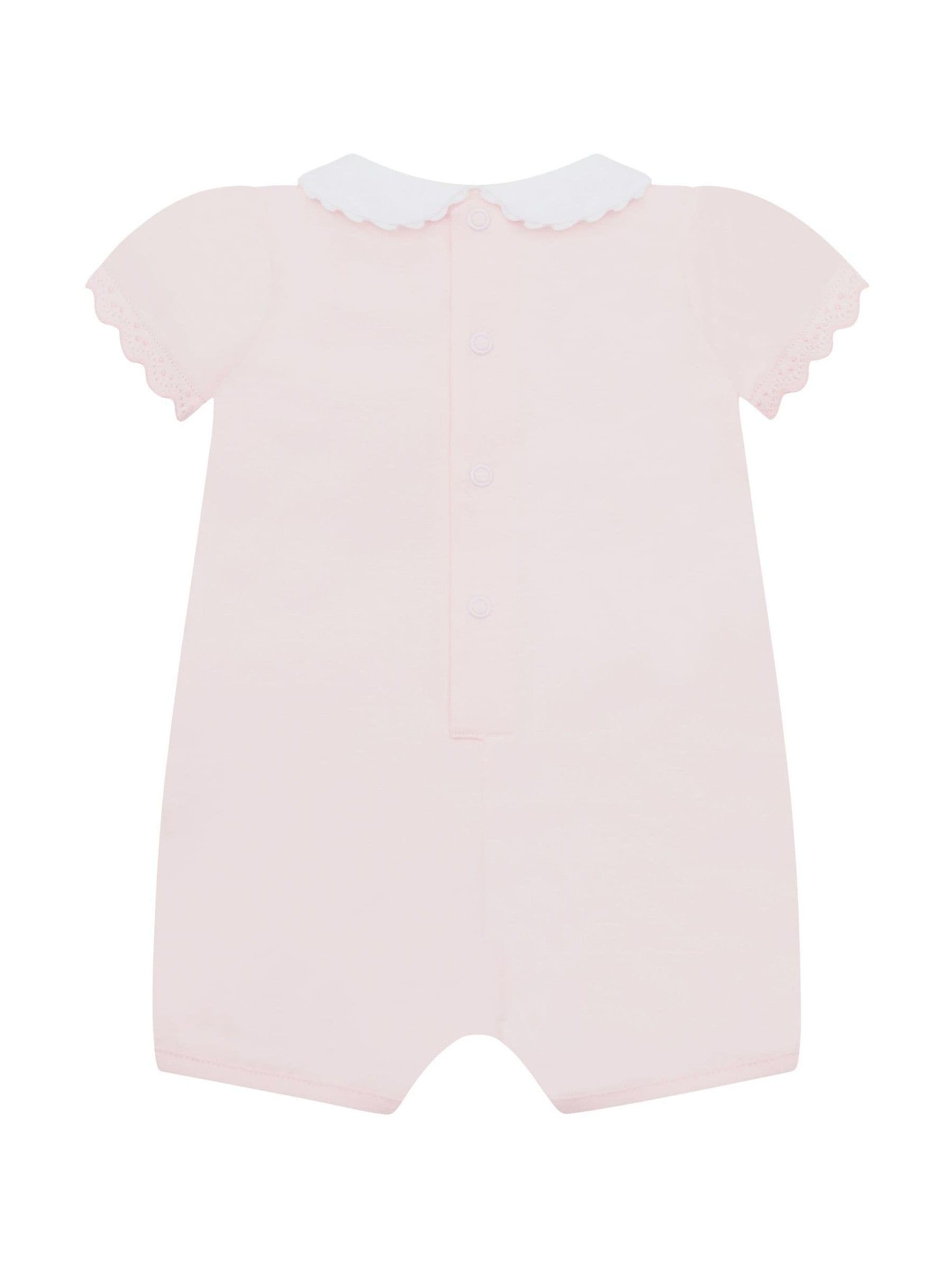 Emile Et Rose Pink Louise Stretch Romper With Floral Embroidery Pockets & Collar image 3