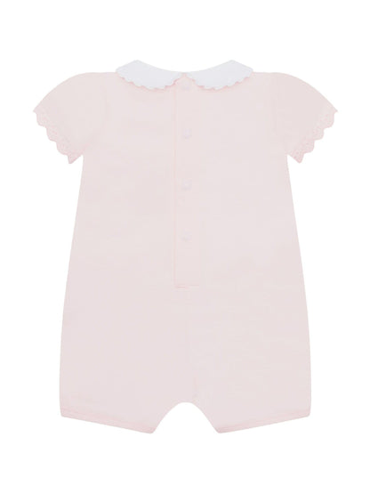 Emile Et Rose Pink Louise Stretch Romper With Floral Embroidery Pockets & Collar image 3